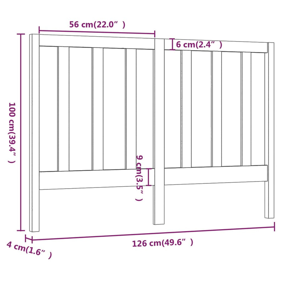Hoofdbord 26X4X00 Cm Massief Grenenhout 126 x 100 cm Zwart