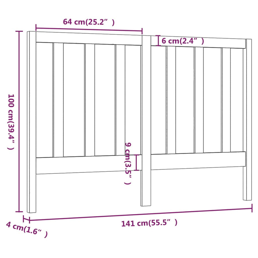 Hoofdbord 4X4X00 Cm Massief Grenenhout 141 x 100 cm Grijs