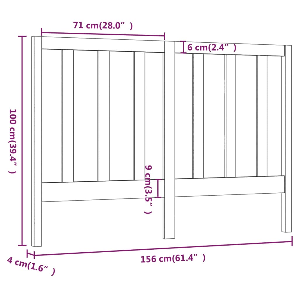 Hoofdbord 56X4X00 Cm Massief Grenenhout 156 x 100 cm Honingbruin