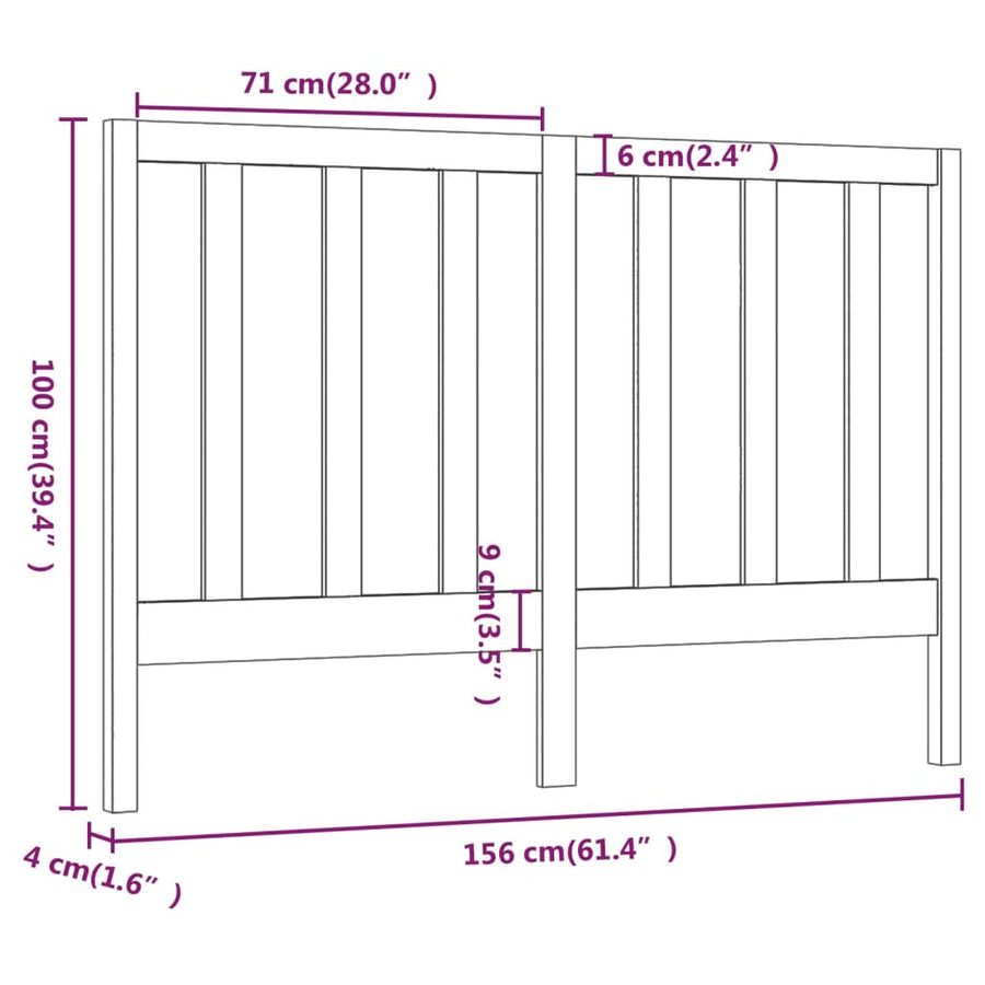 Hoofdbord 56X4X00 Cm Massief Grenenhout 156 x 100 cm Zwart