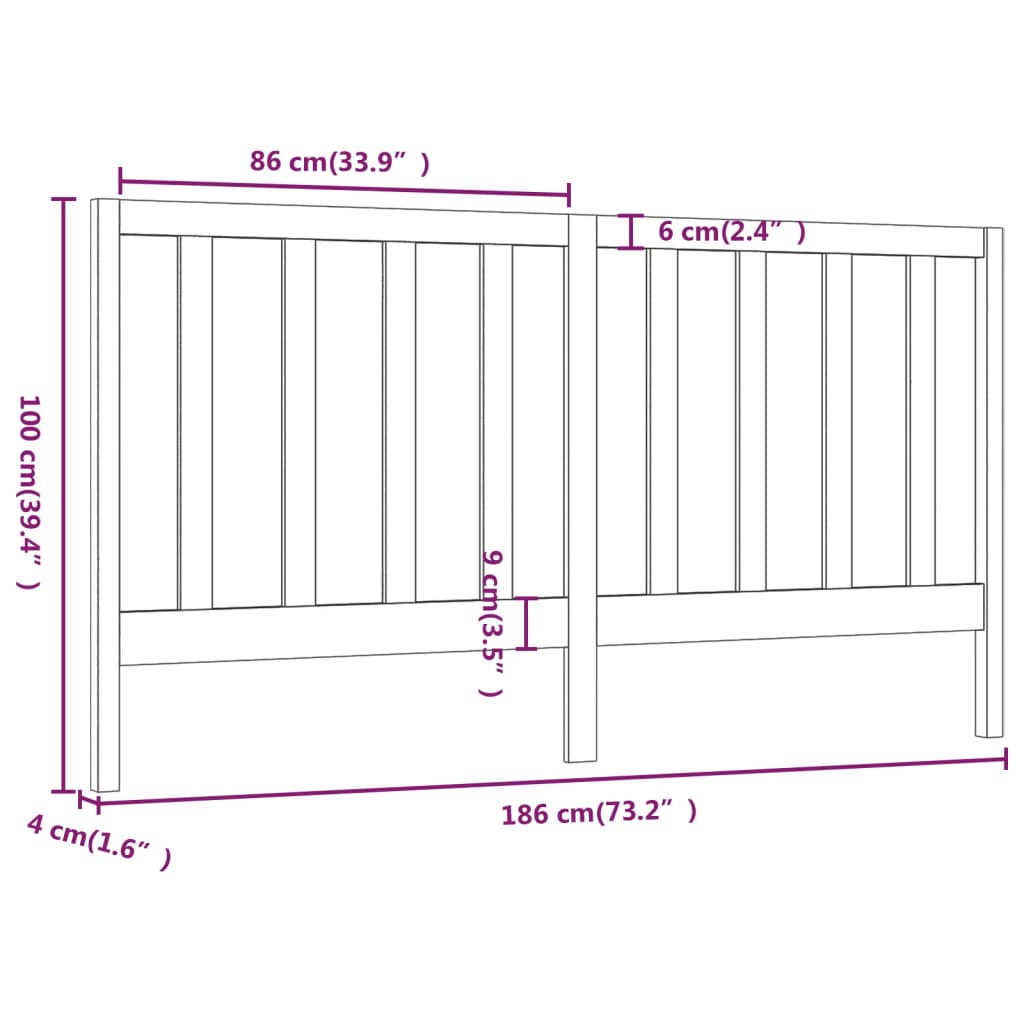 Hoofdbord 86X4X00 Cm Massief Grenenhout 186 x 100 cm Zwart