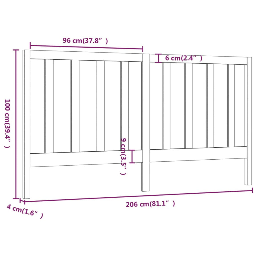 Hoofdbord 206X4X00 Cm Massief Grenenhout 206 x 100 cm Grijs