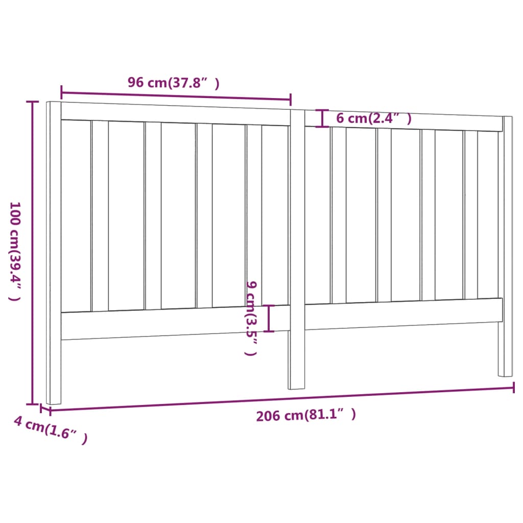 Hoofdbord 206X4X00 Cm Massief Grenenhout 206 x 100 cm Zwart