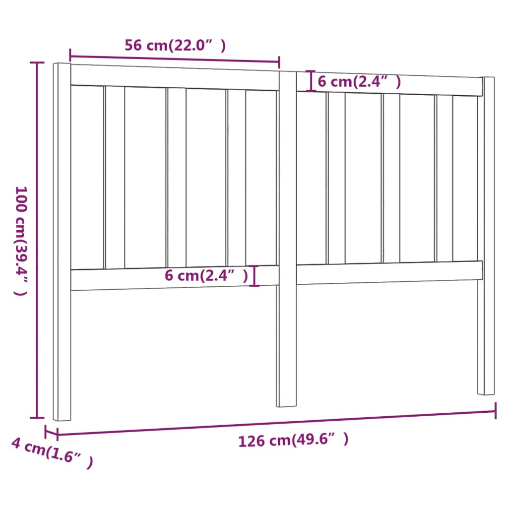 Hoofdbord 26X4X00 Cm Massief Grenenhout 126 x 100 cm Grijs