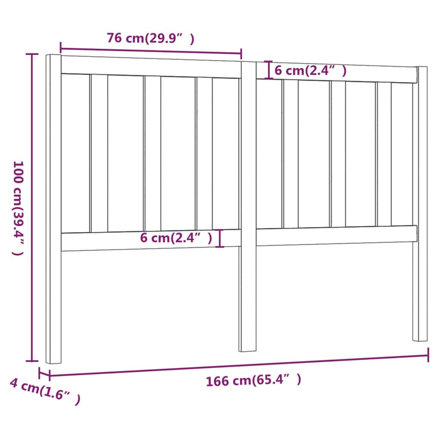 Hoofdbord 66X4X00 Cm Massief Grenenhout 166 x 100 cm Zwart