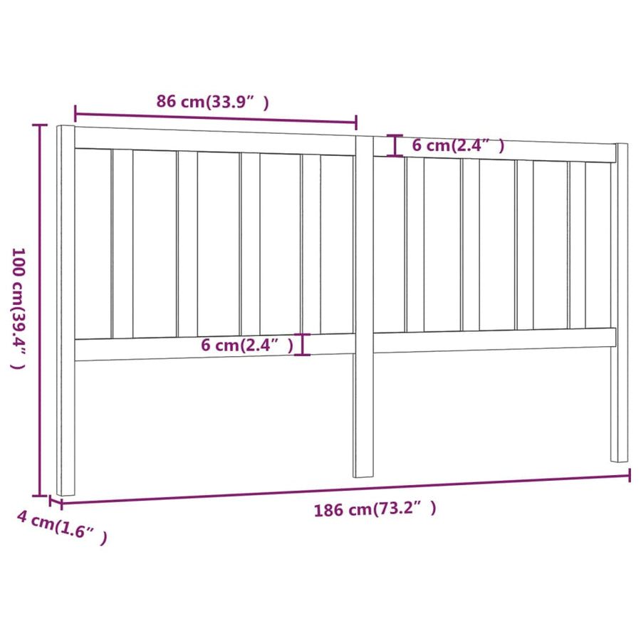 Hoofdbord 86X4X00 Cm Massief Grenenhout 186 x 100 cm Zwart