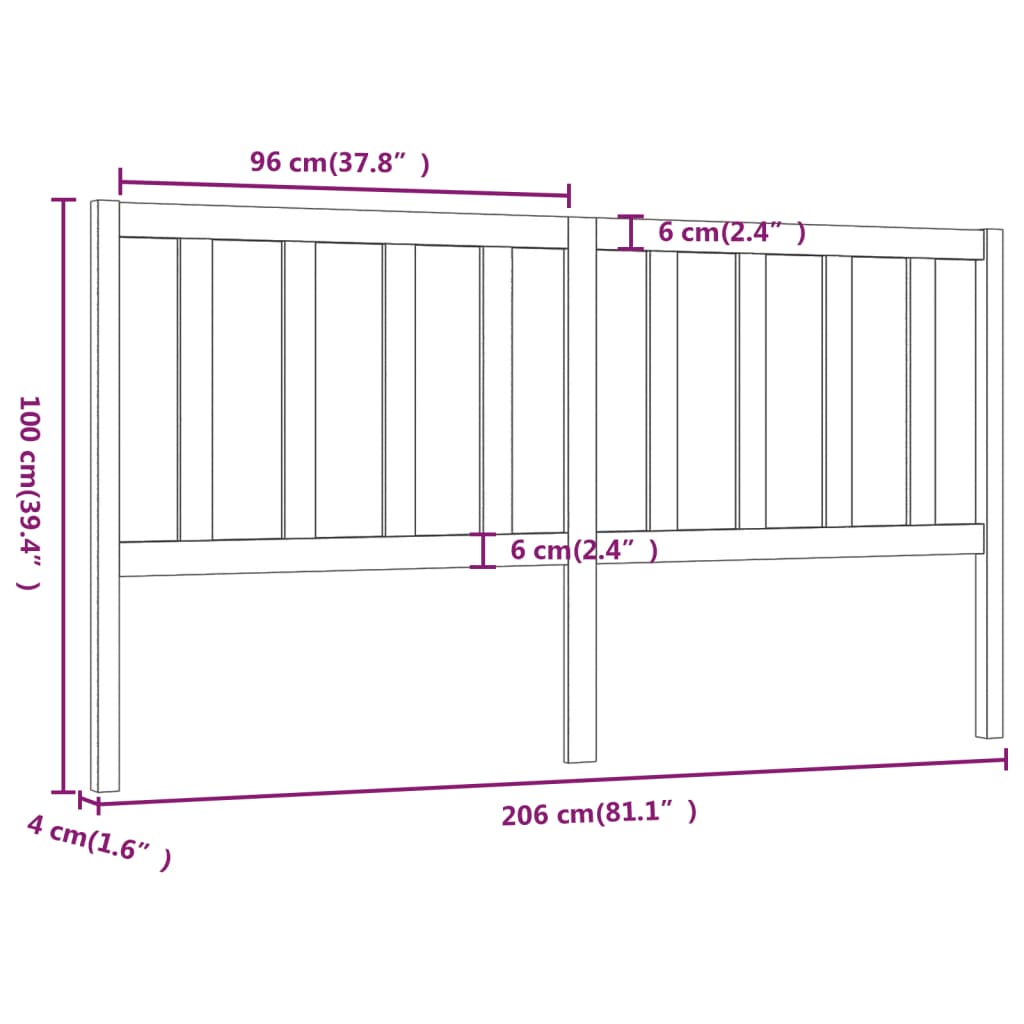 Hoofdbord 206X4X00 Cm Massief Grenenhout 206 x 100 cm Honingbruin
