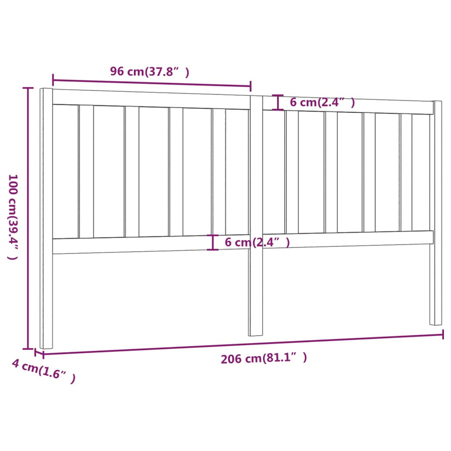 Hoofdbord 206X4X00 Cm Massief Grenenhout 206 x 100 cm Honingbruin