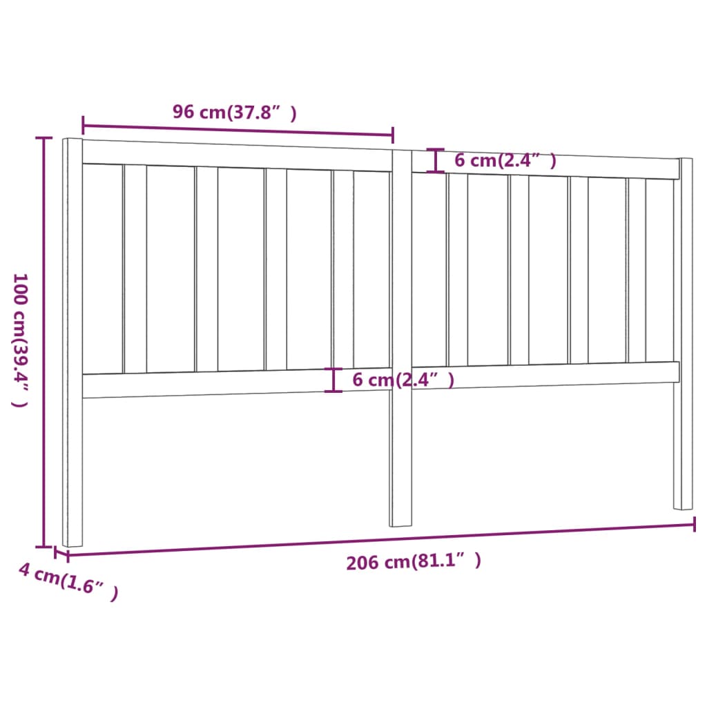 Hoofdbord 206X4X00 Cm Massief Grenenhout 206 x 100 cm Zwart