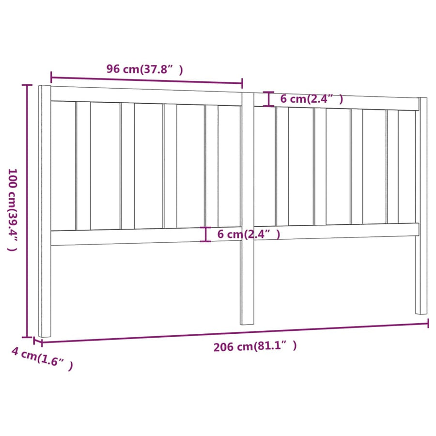 Hoofdbord 206X4X00 Cm Massief Grenenhout 206 x 100 cm Zwart