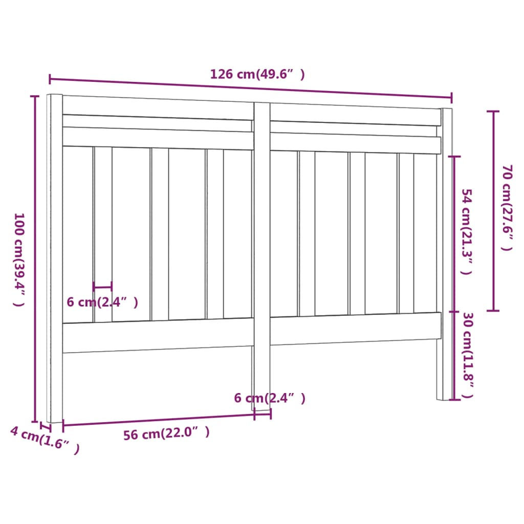 Hoofdbord 26X4X00 Cm Massief Grenenhout 126 x 100 cm Grijs