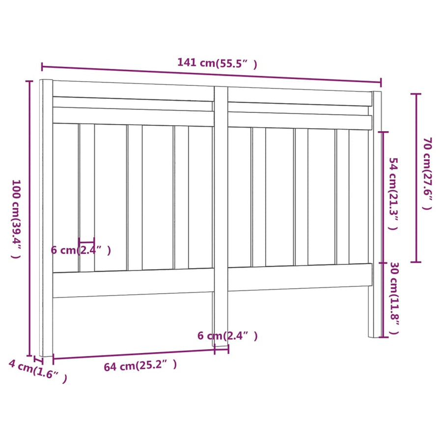 Hoofdbord 4X4X00 Cm Massief Grenenhout 141 x 100 cm Grijs
