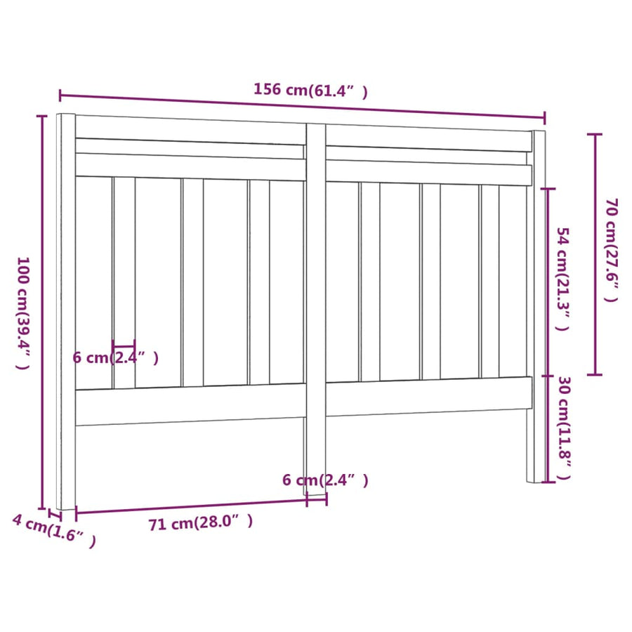 Hoofdbord 56X4X00 Cm Massief Grenenhout 156 x 100 cm Zwart