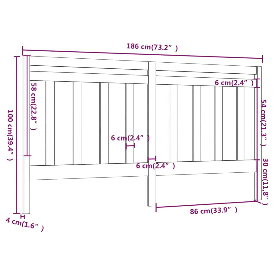 Hoofdbord 86X4X00 Cm Massief Grenenhout 186 x 100 cm Grijs