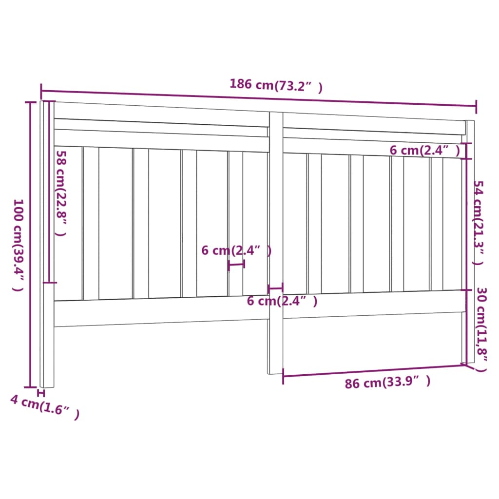 Hoofdbord 86X4X00 Cm Massief Grenenhout 186 x 100 cm Zwart