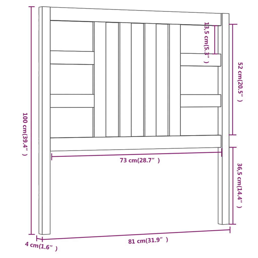 Hoofdbord 8X4X00 Cm Massief Grenenhout 81 x 100 cm Zwart