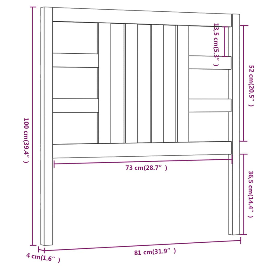 Hoofdbord 8X4X00 Cm Massief Grenenhout 81 x 100 cm Zwart