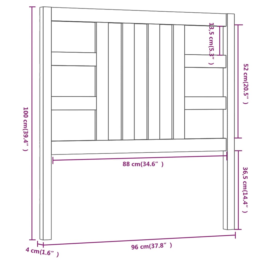 Hoofdbord 96X4X00 Cm Massief Grenenhout 96 x 100 cm Honingbruin