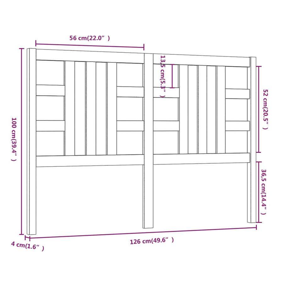 Hoofdbord 26X4X00 Cm Massief Grenenhout 126 x 100 cm Grijs
