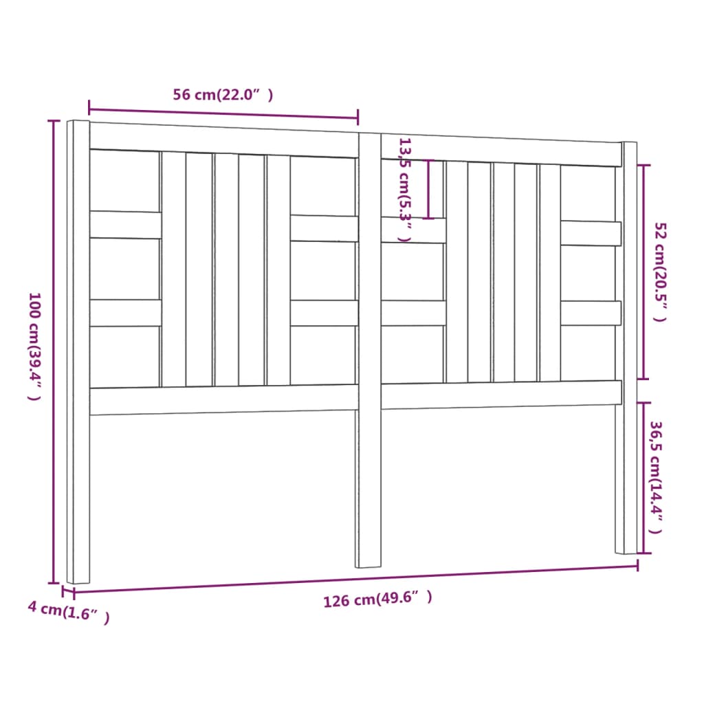 Hoofdbord 26X4X00 Cm Massief Grenenhout 126 x 100 cm Zwart