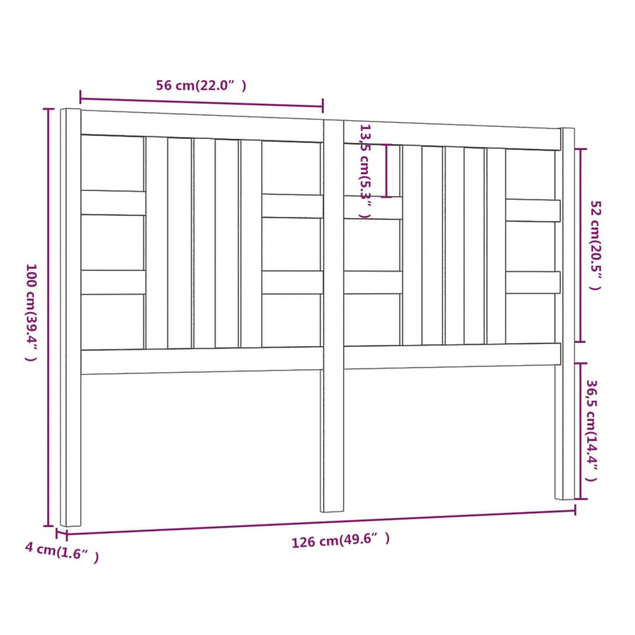 Hoofdbord 26X4X00 Cm Massief Grenenhout 126 x 100 cm Zwart