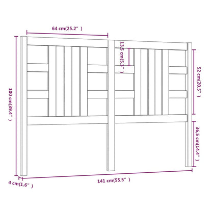Hoofdbord 4X4X00 Cm Massief Grenenhout 141 x 100 cm Grijs