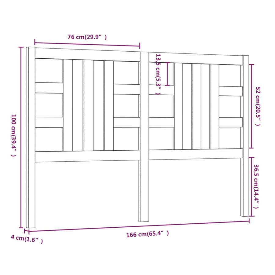 Hoofdbord 66X4X00 Cm Massief Grenenhout 166 x 100 cm Grijs
