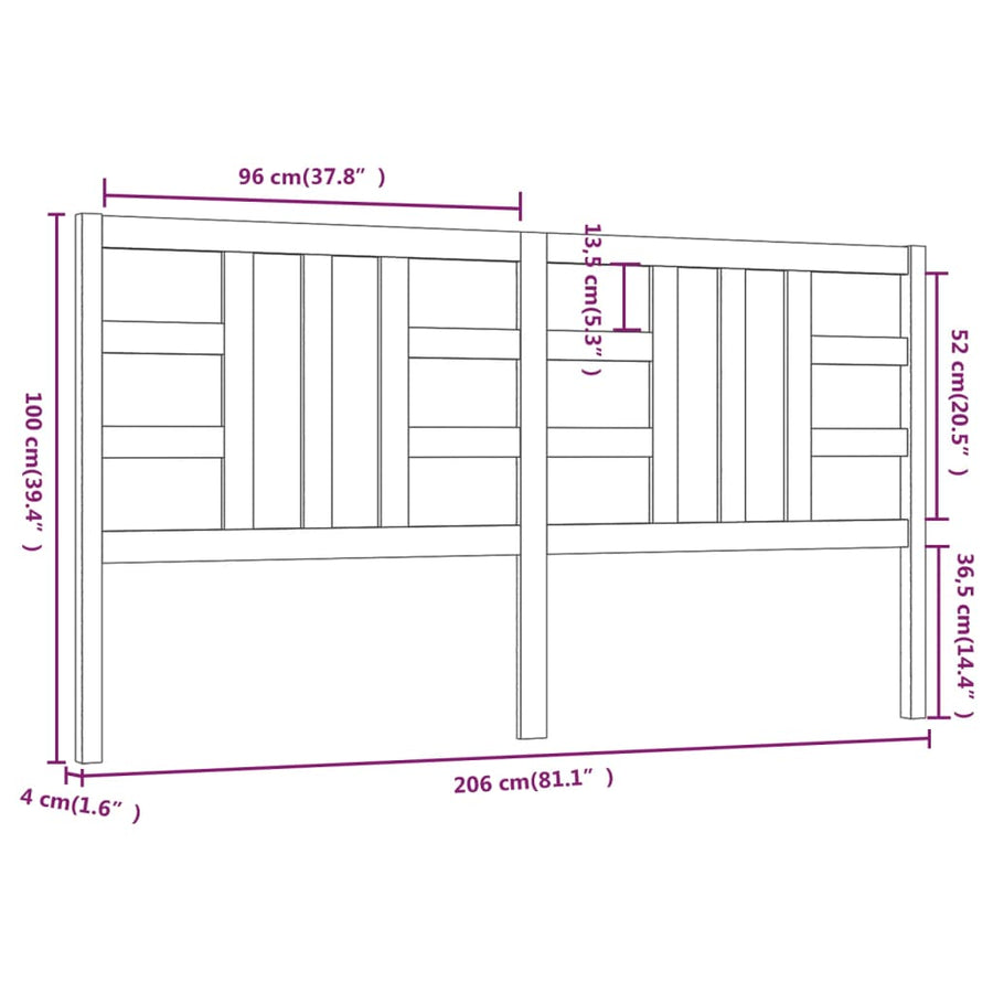 Hoofdbord 206X4X00 Cm Massief Grenenhout 206 x 100 cm Grijs