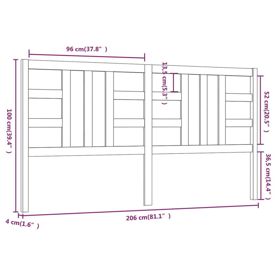 Hoofdbord 206X4X00 Cm Massief Grenenhout 206 x 100 cm Honingbruin