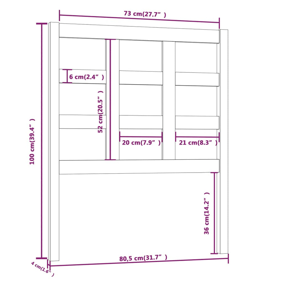 Hoofdbord 80,5X4X100 Cm Massief Grenenhout Zwart