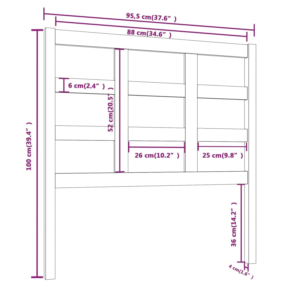 Hoofdbord 95,5X4X100 Cm Massief Grenenhout Grijs