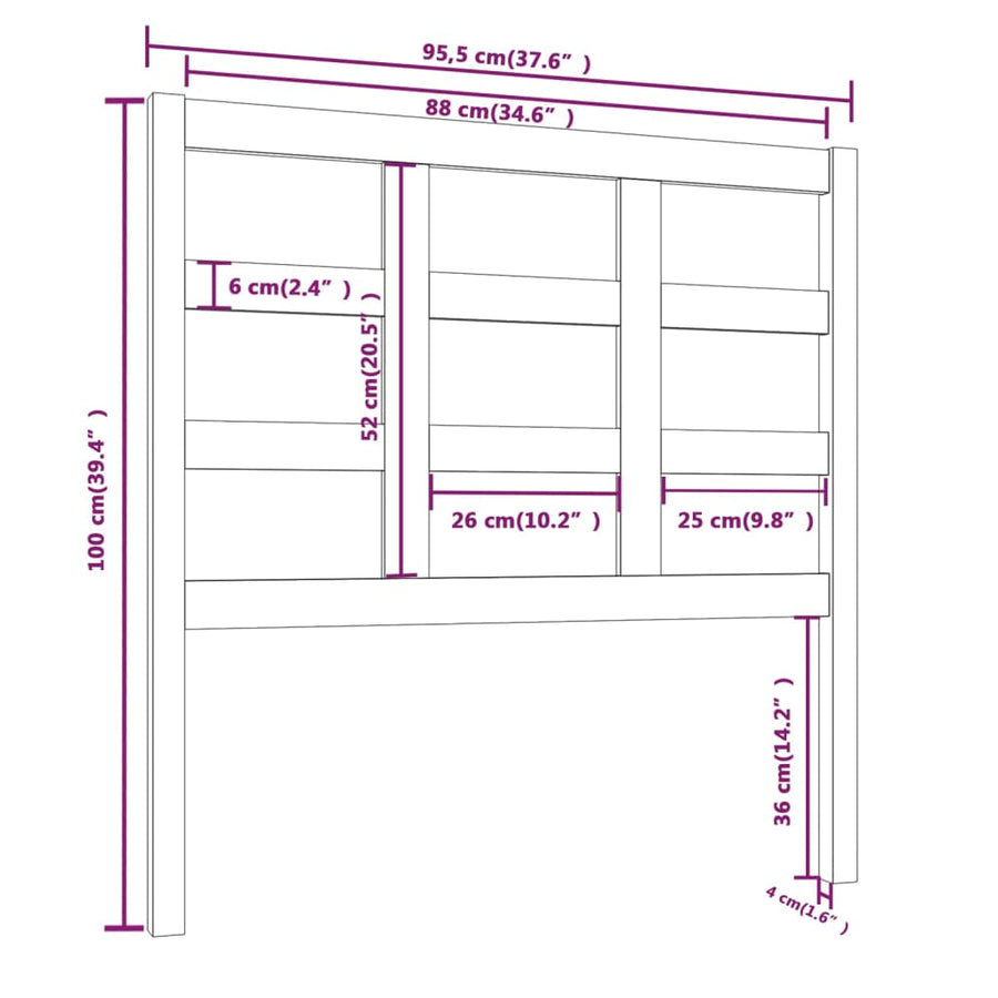 Hoofdbord 95,5X4X100 Cm Massief Grenenhout Zwart