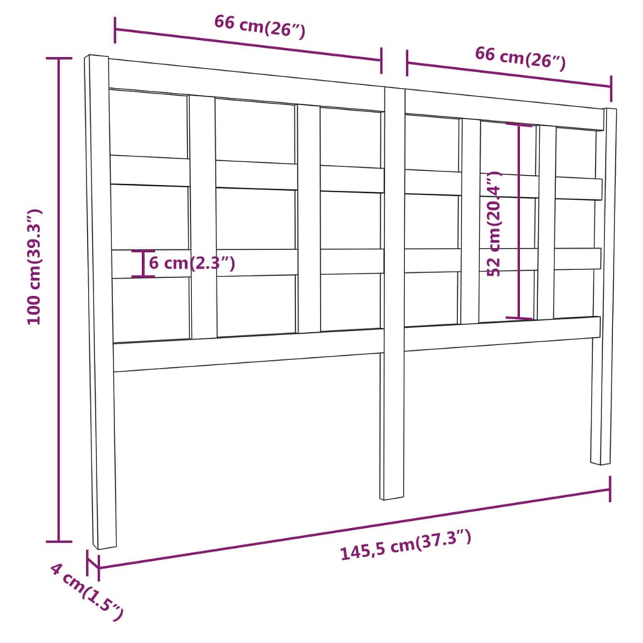 Hoofdbord 145,5X4X100 Cm Massief Grenenhout Zwart