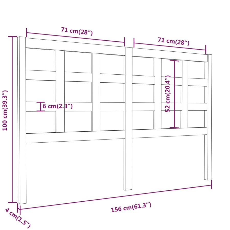 Hoofdbord 156X4X100 Cm Massief Grenenhout Grijs