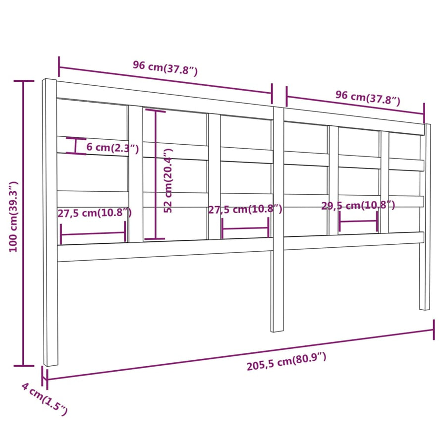 Hoofdbord 205,5X4X100 Cm Massief Grenenhout Zwart