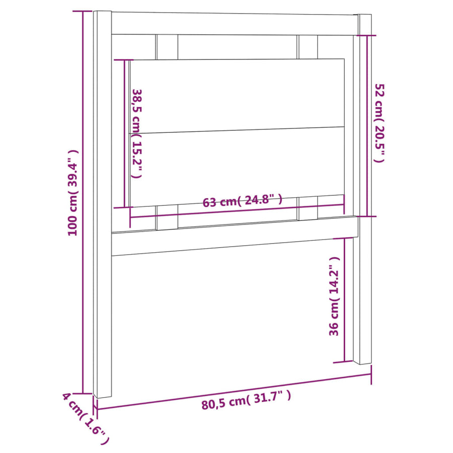 Hoofdbord 80,5X4X100 Cm Massief Grenenhout Zwart