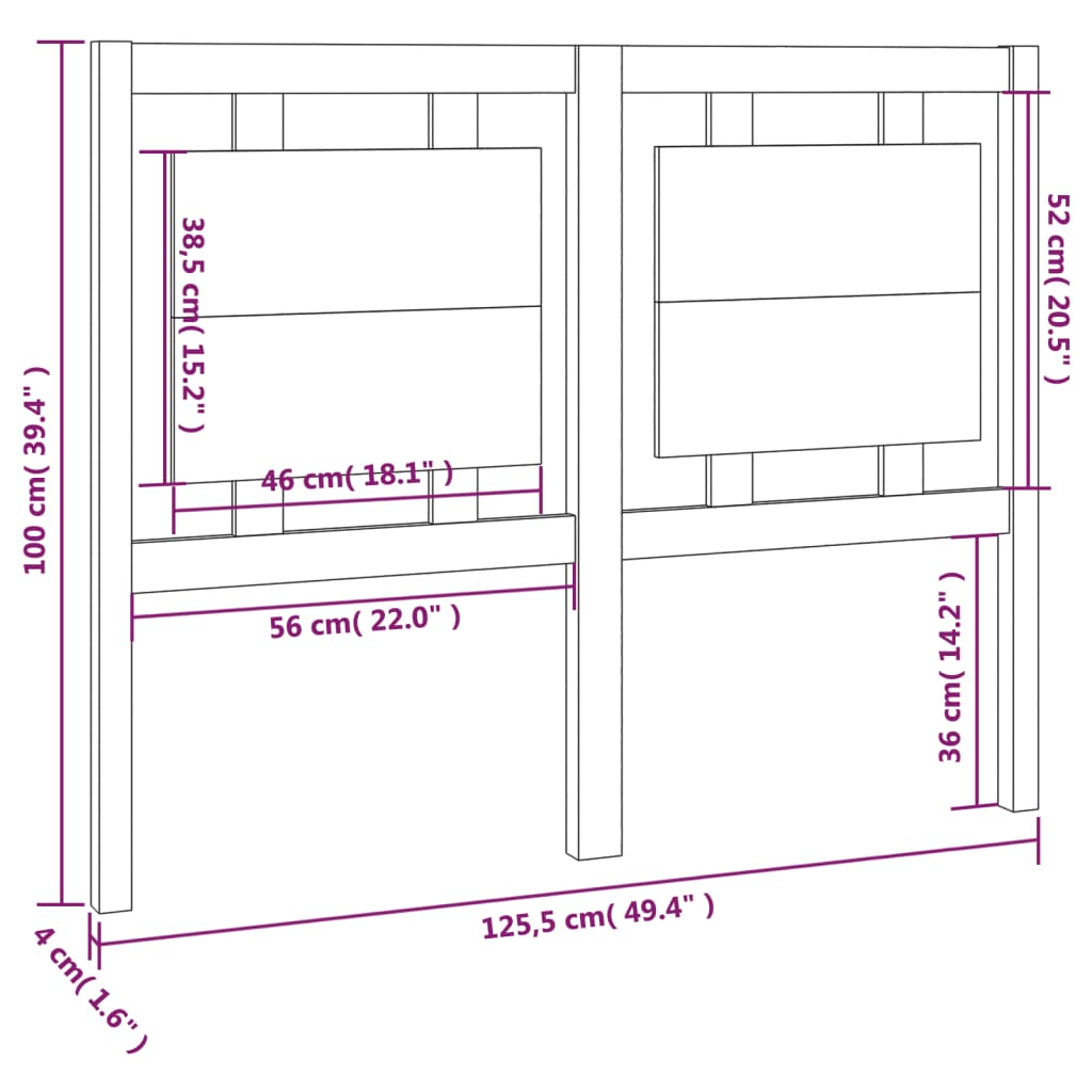 Hoofdbord 125,5X4X100 Cm Massief Grenenhout Wit