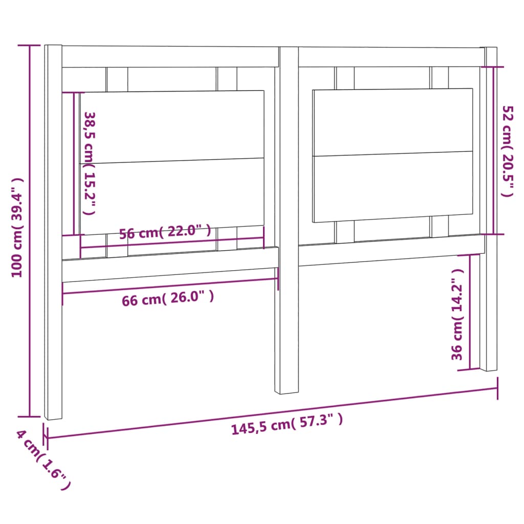 Hoofdbord 145,5x4x100 cm massief grenenhout