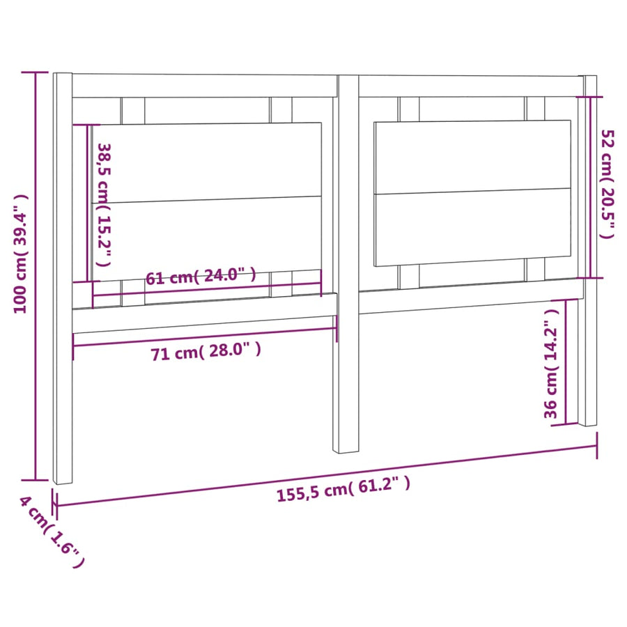 Hoofdbord 155,5X4X100 Cm Massief Grenenhout