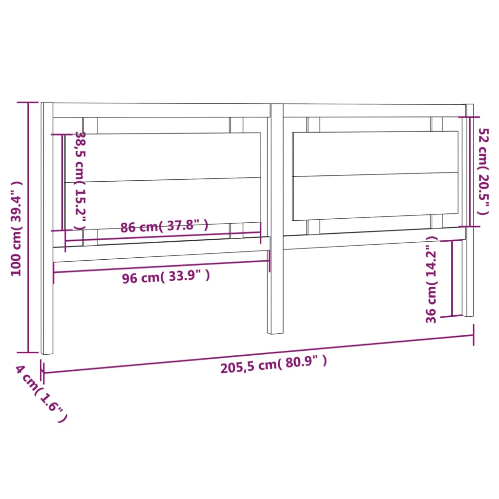 Hoofdbord 205,5X4X100 Cm Massief Grenenhout