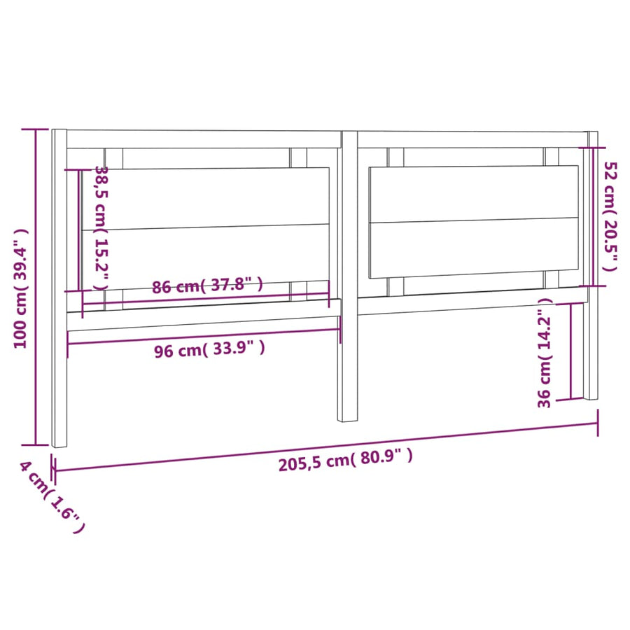 Hoofdbord 205,5X4X100 Cm Massief Grenenhout