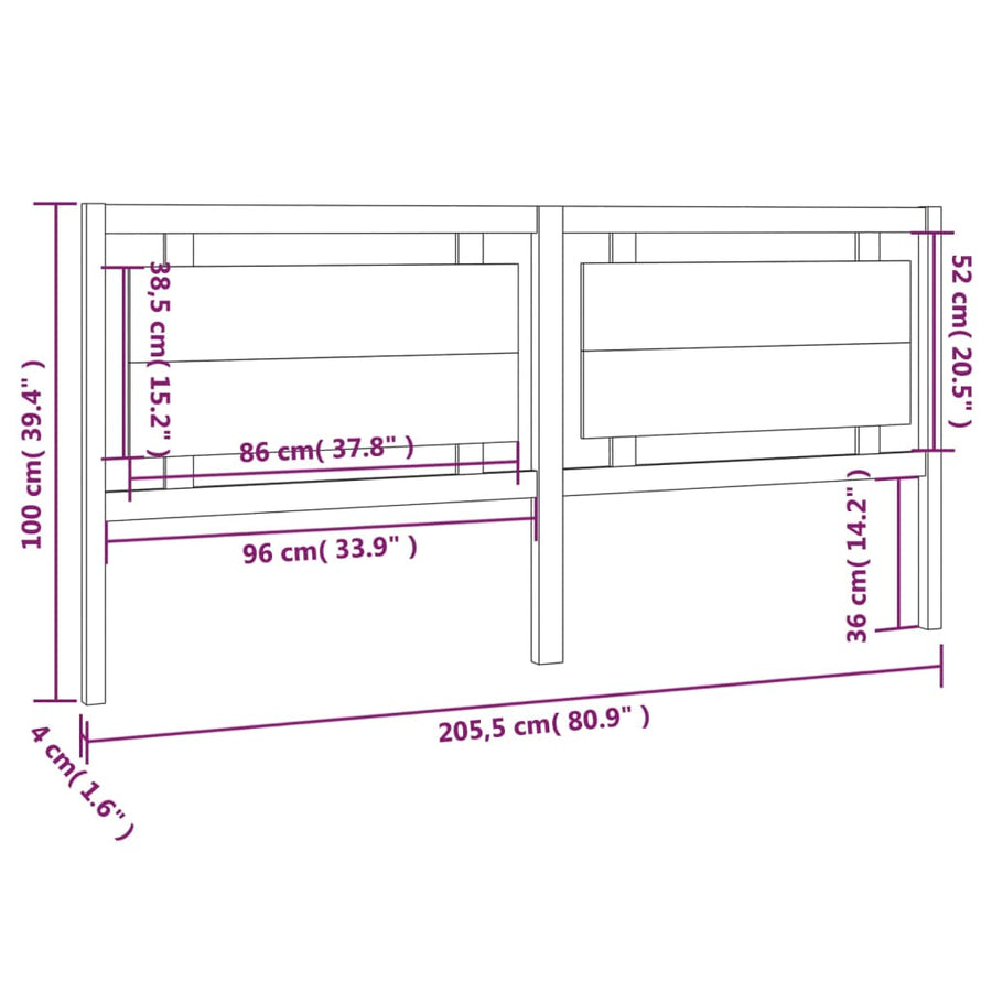 Hoofdbord 205,5X4X100 Cm Massief Grenenhout Grijs
