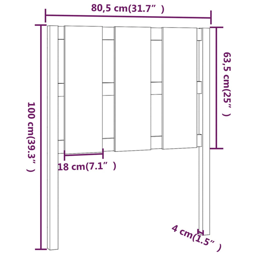 Hoofdbord 80,5X4X100 Cm Massief Grenenhout Zwart