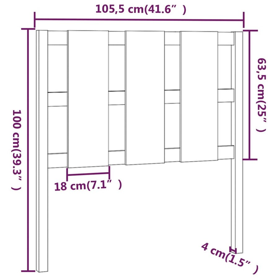 Hoofdbord 105,5X4X100 Cm Massief Grenenhout Zwart