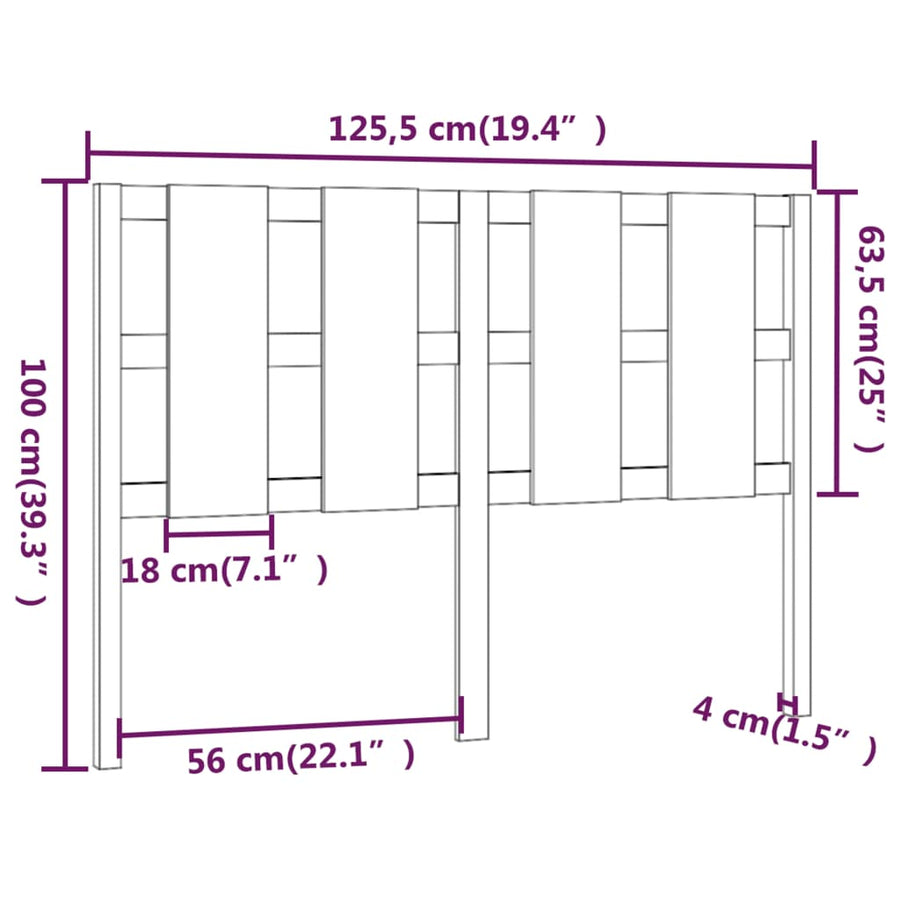 Hoofdbord 125,5X4X100 Cm Massief Grenenhout Honingbruin