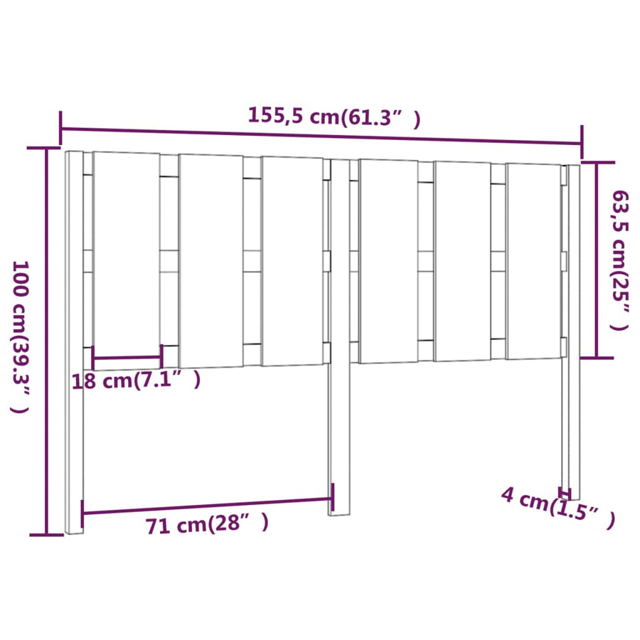 Hoofdbord 155,5X4X100 Cm Massief Grenenhout Zwart