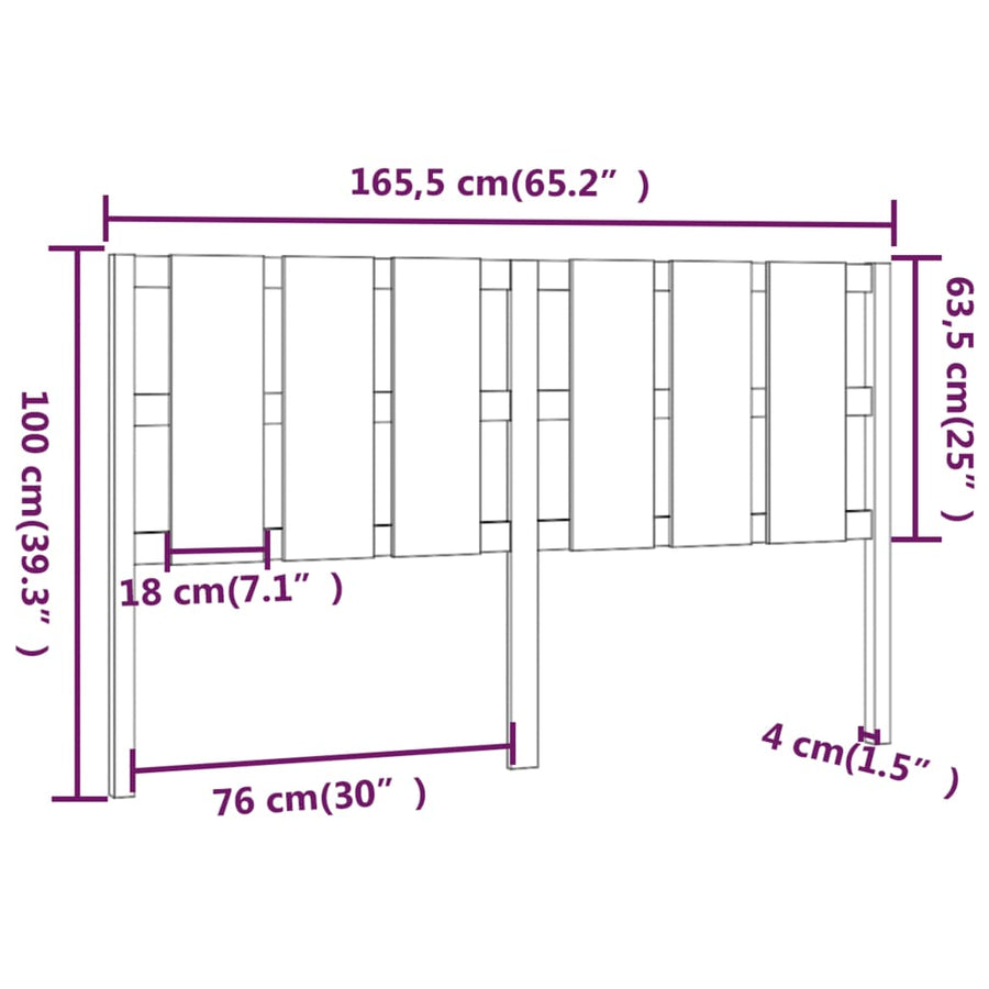 Hoofdbord 165,5X4X100 Cm Massief Grenenhout Zwart