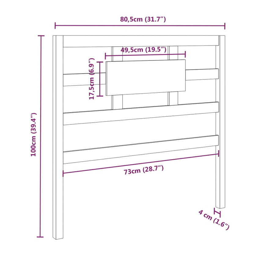 Hoofdbord 80,5X4X100 Cm Massief Grenenhout Grijs