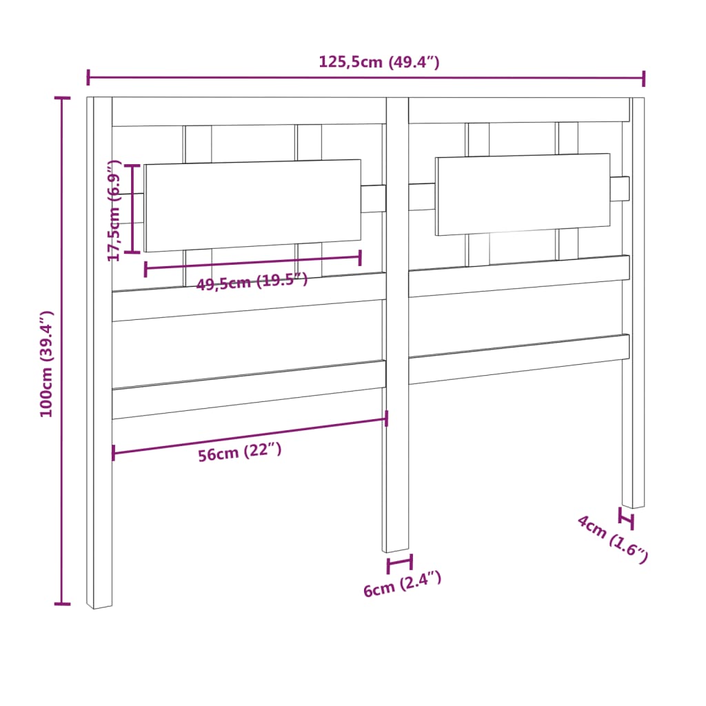 Hoofdbord 125,5X4X100 Cm Massief Grenenhout Honingbruin