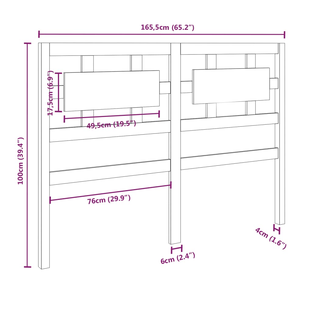 Hoofdbord 165,5X4X100 Cm Massief Grenenhout Grijs